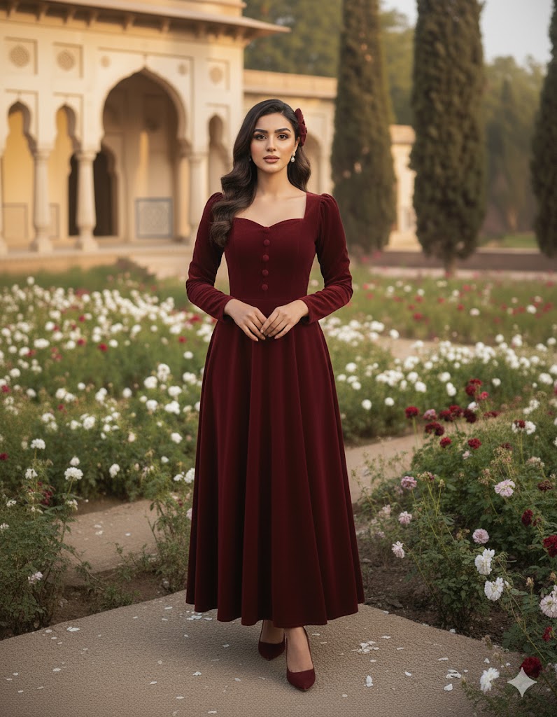 Vintage-Inspired Velvet Sweetheart Maxi Dress