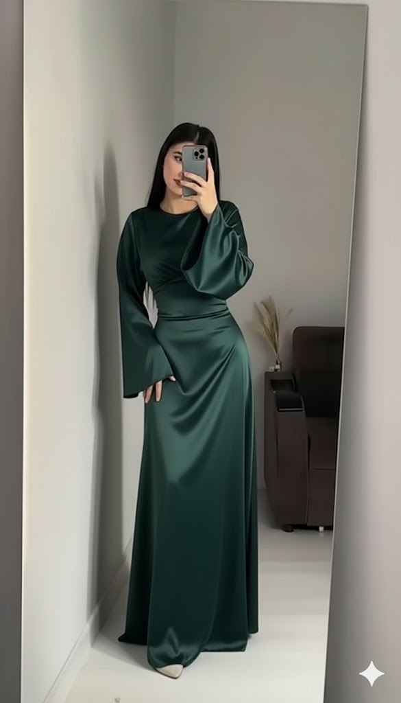 DARKGREEN Silk Adjustable Bodycon Maxi Dress – Elegant Silky Fit with Custom Waist Design