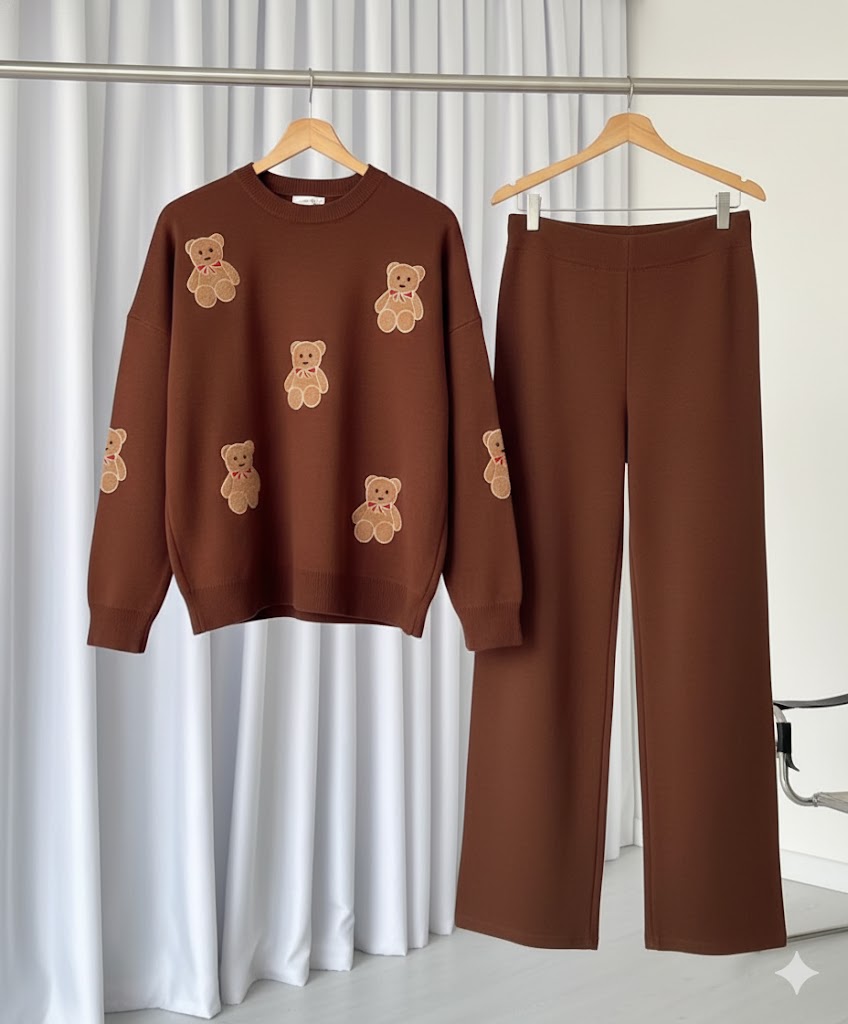 Brown Teddy Bear Fleece Winter Co-ord Set