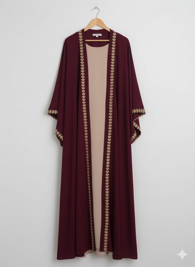 Gul-e-Dil Maroon Embroidered Abaya