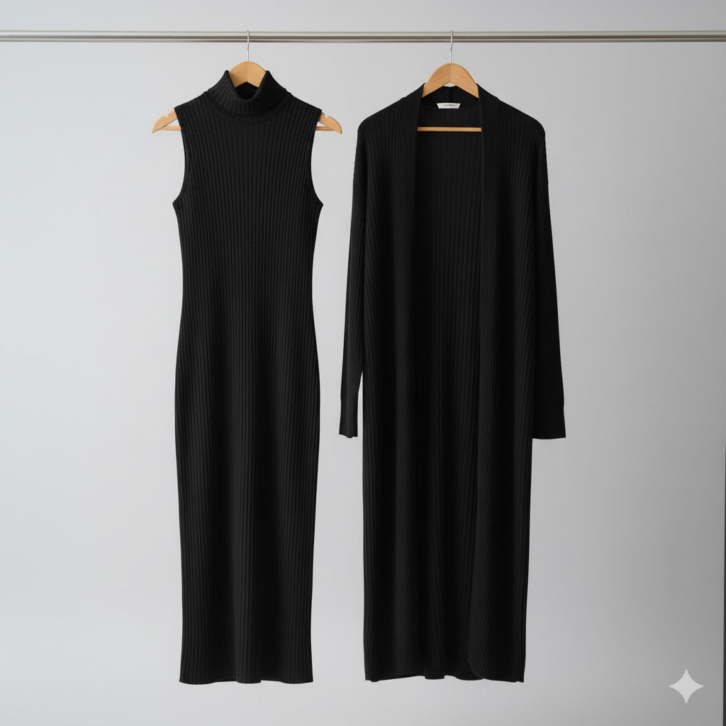 2-Piece Winter Co-ord Set – Long Shrug & Knitted Turtleneck Dress