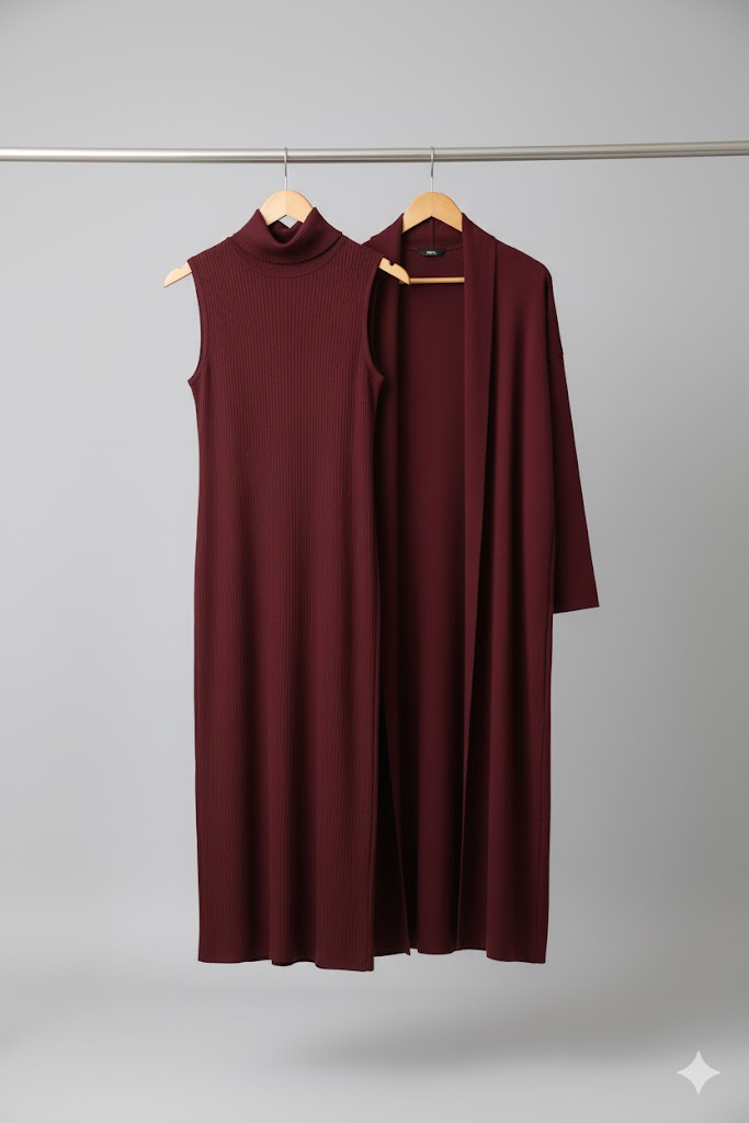 2-Piece Winter Co-ord Set – Long Shrug & Knitted Turtleneck Dress