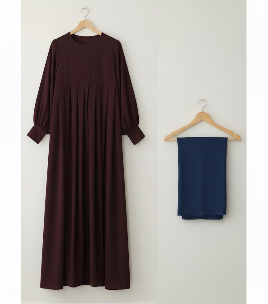 Elegant CHOCO Abaya – Long Sleeve Pleated Maxi ABAYA